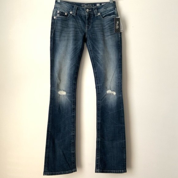 Miss Me Signature Distressed Flap Pocket Slim Boot Jeans Blue 25 - Picture 11 of 11